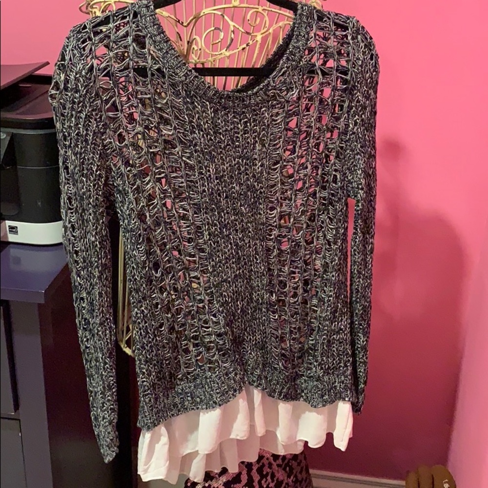 Vintage havana cable knit sweater with white